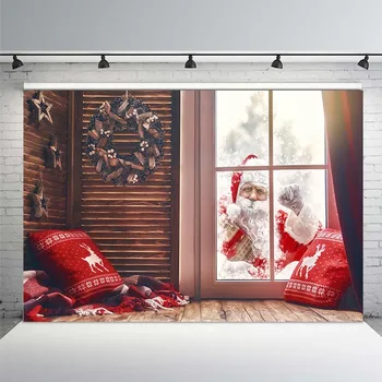 

Winter Christmas Window Santa Claus Baby Party Photography Background Customized Photographic Backdrops for Photo Studio
