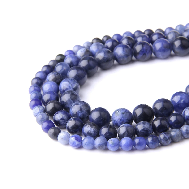 Sodalite Бусины Из Натурального фиолетового флюорита, круглые бусины из драгоценного камня 4, 6, 8, 10, 12 мм для изготовления ювелирных изделий, браслета, ожерелья 15,5" - Цвет: Sodalite