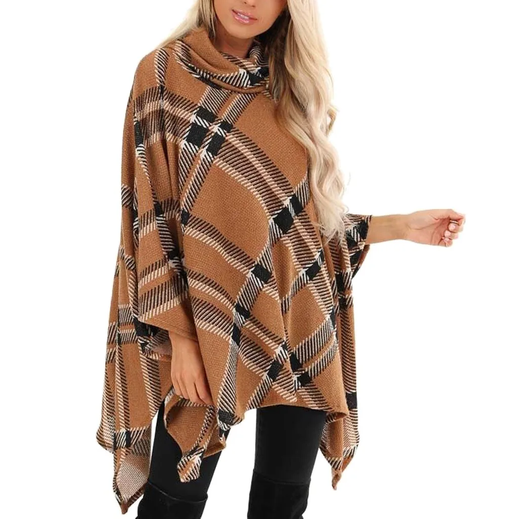 

Winter Women Loose Coat Oversized Cardigan Cashmere-Like Striped Plaid Poncho Cape Shawl Cloak chaquetas vaqueras mujer 9.18