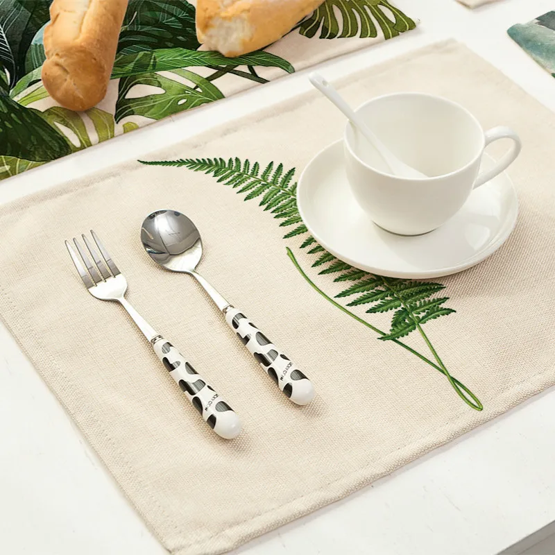Green Leaf Print Table Coasters Placemat Dining Pad Cloth Mat Pattern Design Kitchen Accessories Decoration Home Table Cloth Tablecloths Aliexpress