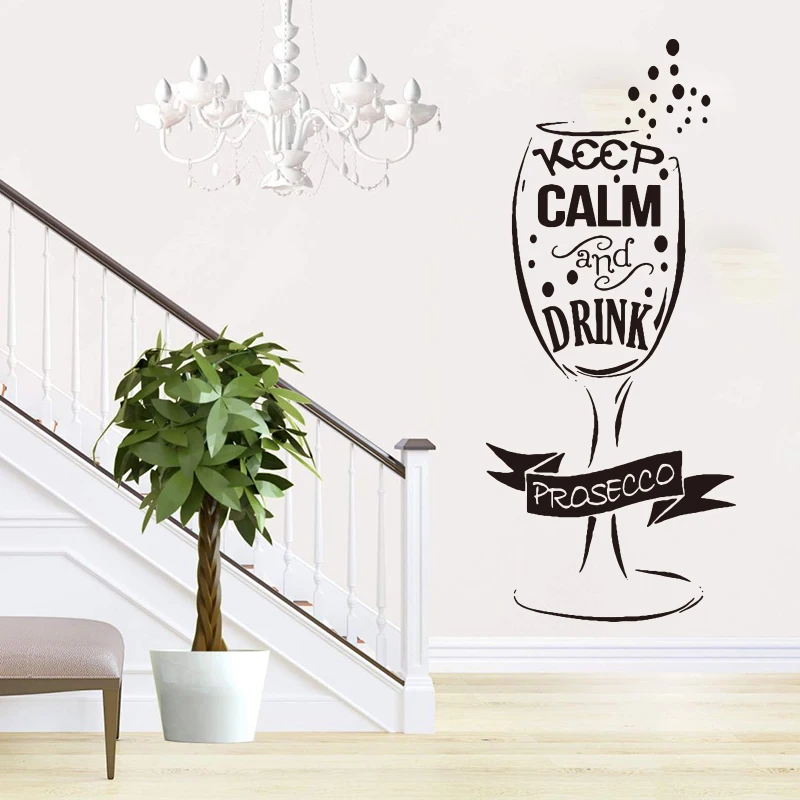 Modern Keep Calm and Drink Prosecco Wine Cup Wall Sticker Living Room Bar Inspirational Fun Quote Wall Decal Vinyl Home Decor (2)