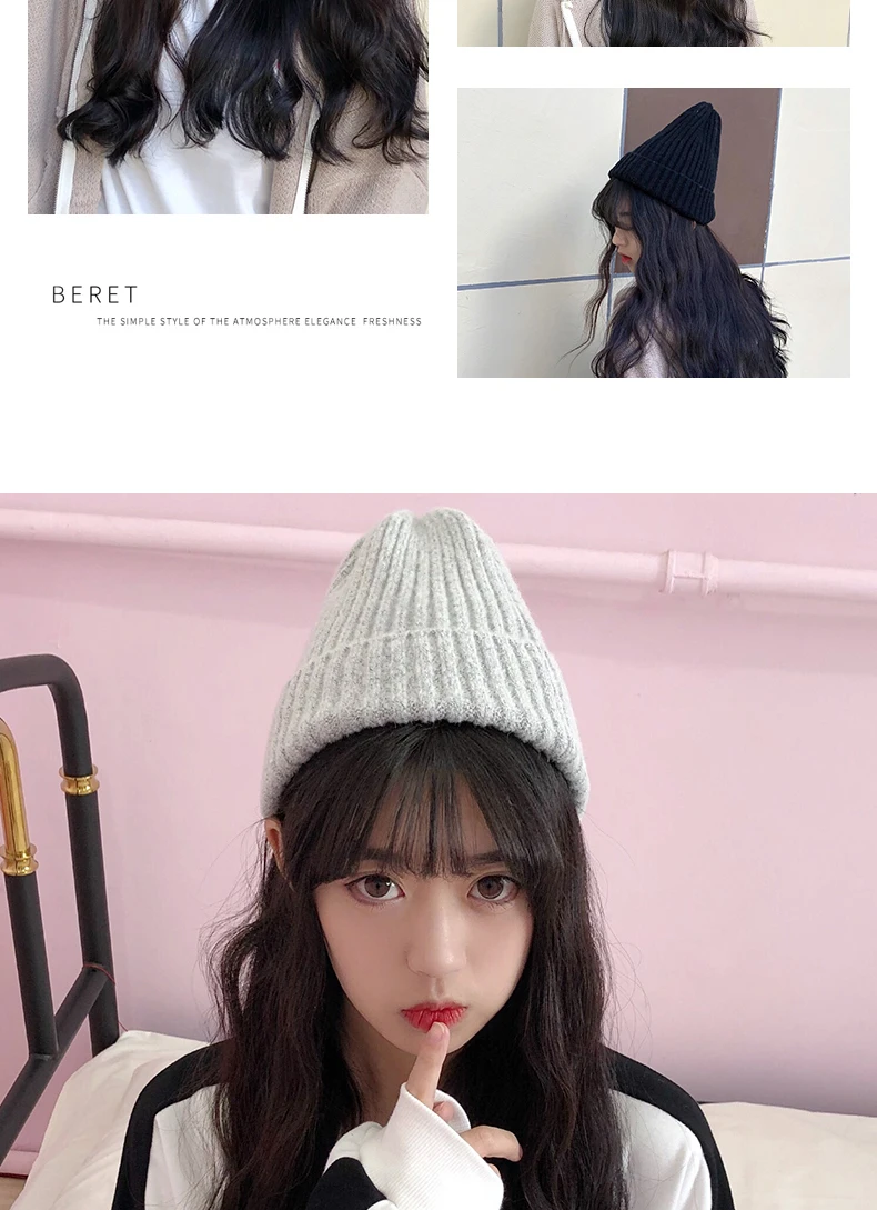 Ulzzang Harajuku Новая модная зимняя Корейская пара однотонная винтажная Женская милая вязаная Повседневная шикарная мужская Милая шляпа ins
