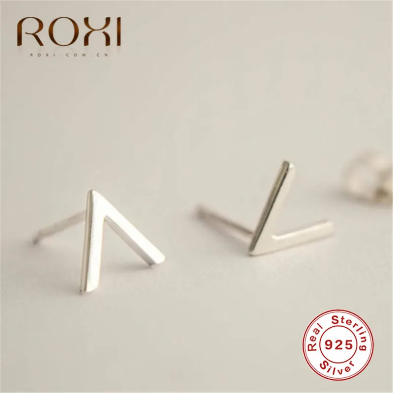 ROXI простые серьги-гвоздики в форме буквы V для женщин, модные ювелирные изделия, корейские серьги, серьги из стерлингового серебра 925 пробы, свадебный подарок