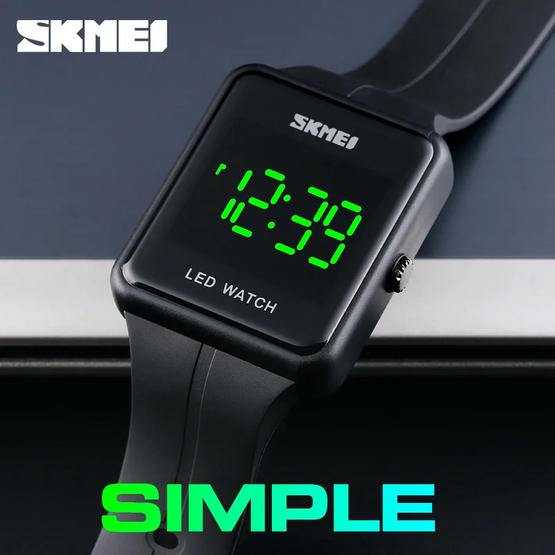

SKMEI Simple Men Women Digital Watch Sport LED Light Big Figure Display 3Bar Waterproof Colorful PU Strap Relogio Masculino Gift