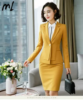 

Autumn Winter Skirt Suits Women OL 2 Piece Sets Blazer Jacket & Zipper Trousers Long Sleeve Slim Blazer Office Ladies Work Wear