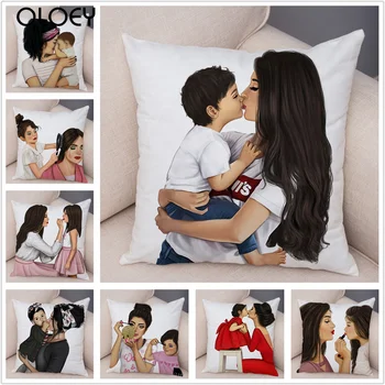 

Cartoon Super Mummy and Baby Image Polyester Square Soft Cushion Cover 45cmx45cm Home Bedroom Hotel Car Decoration Cushion Cover
