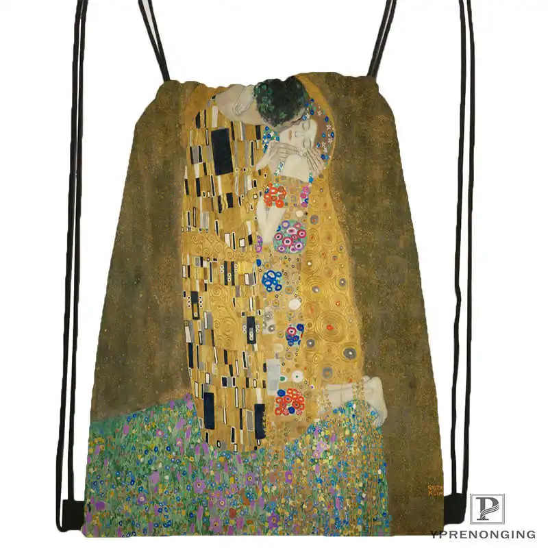 Drawstring Backpack Custom Artist Gustav Klimt походная сумка на шнурке милый рюкзак для детей(черная спинка) 31x40 см#180531-02-15 - Цвет: Drawstring Backpack