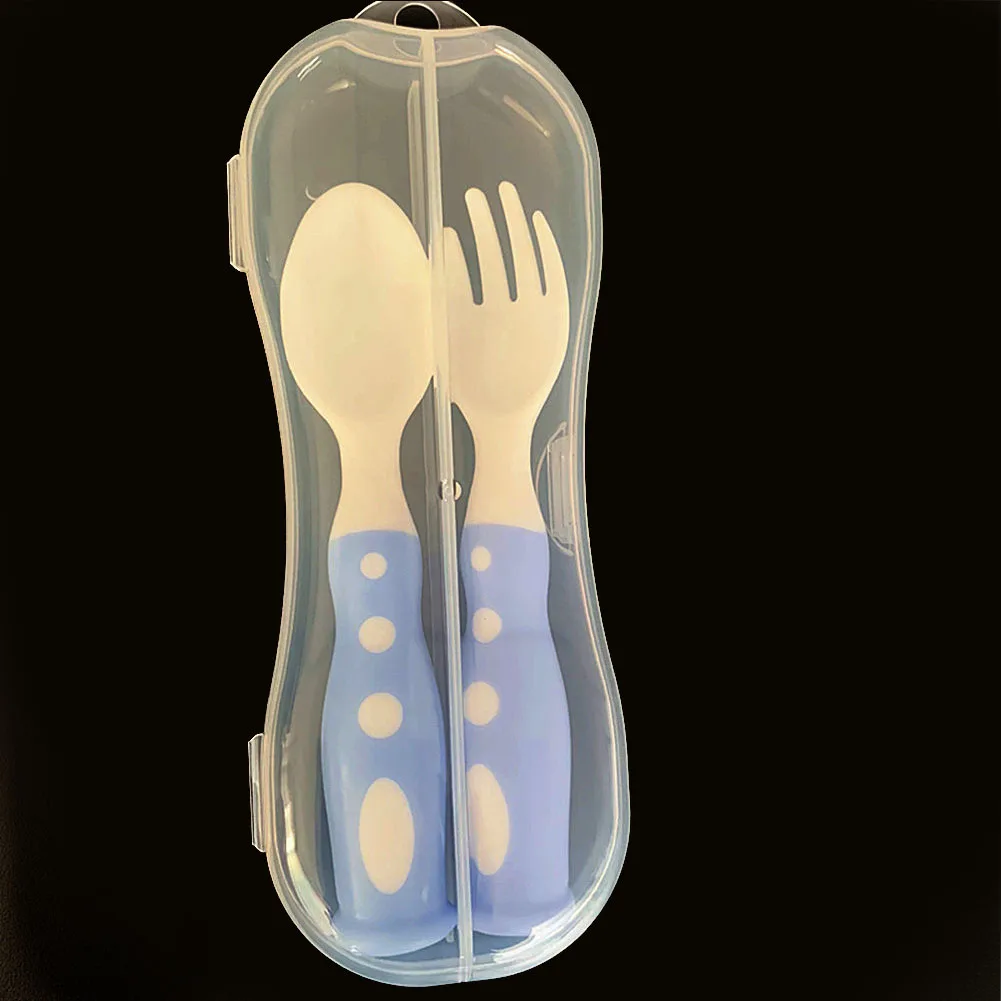 

Toddler Feeding Training Anti Skid With Case Bendable PP Home Spoons Forks Baby Tableware Set Picnic Non Slip Thick Travel