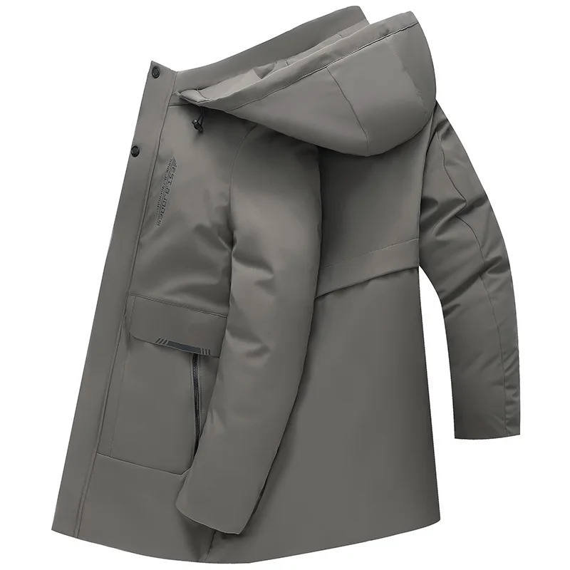 Men's Winter Jacket Parka Warm Fleece Hoodies Mid-long Wearable Windproof Zipper Parkas Big Pockets Casual Down Jacket Coat Men