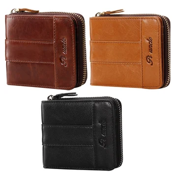 

PI UNCLE Leather Men's Short Wallet Mini Retro Coin Change Card Holder Girls Anti-netic Retro Bag