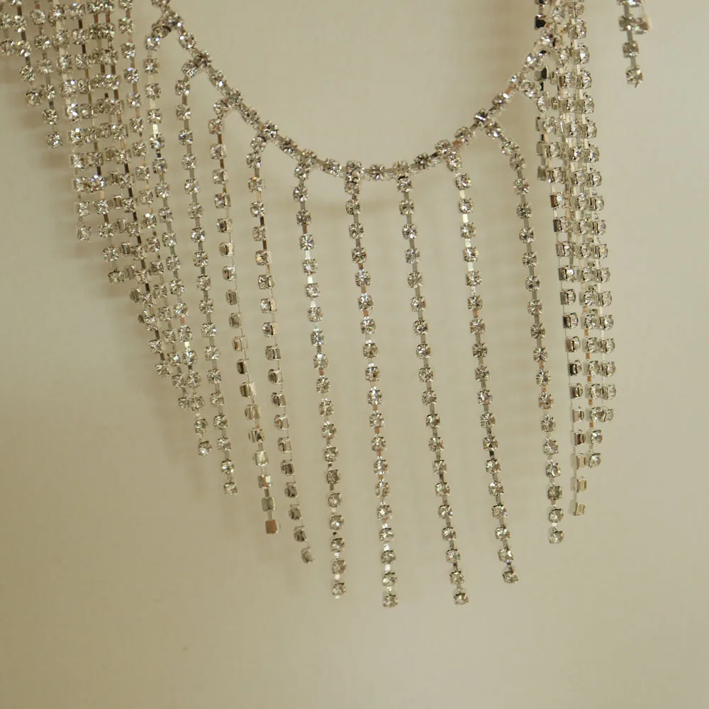 8cm*1yard Silver crystal chain rhinestone trimmings for clothing DIY sewing trim for wedding dresses wedding party decoration