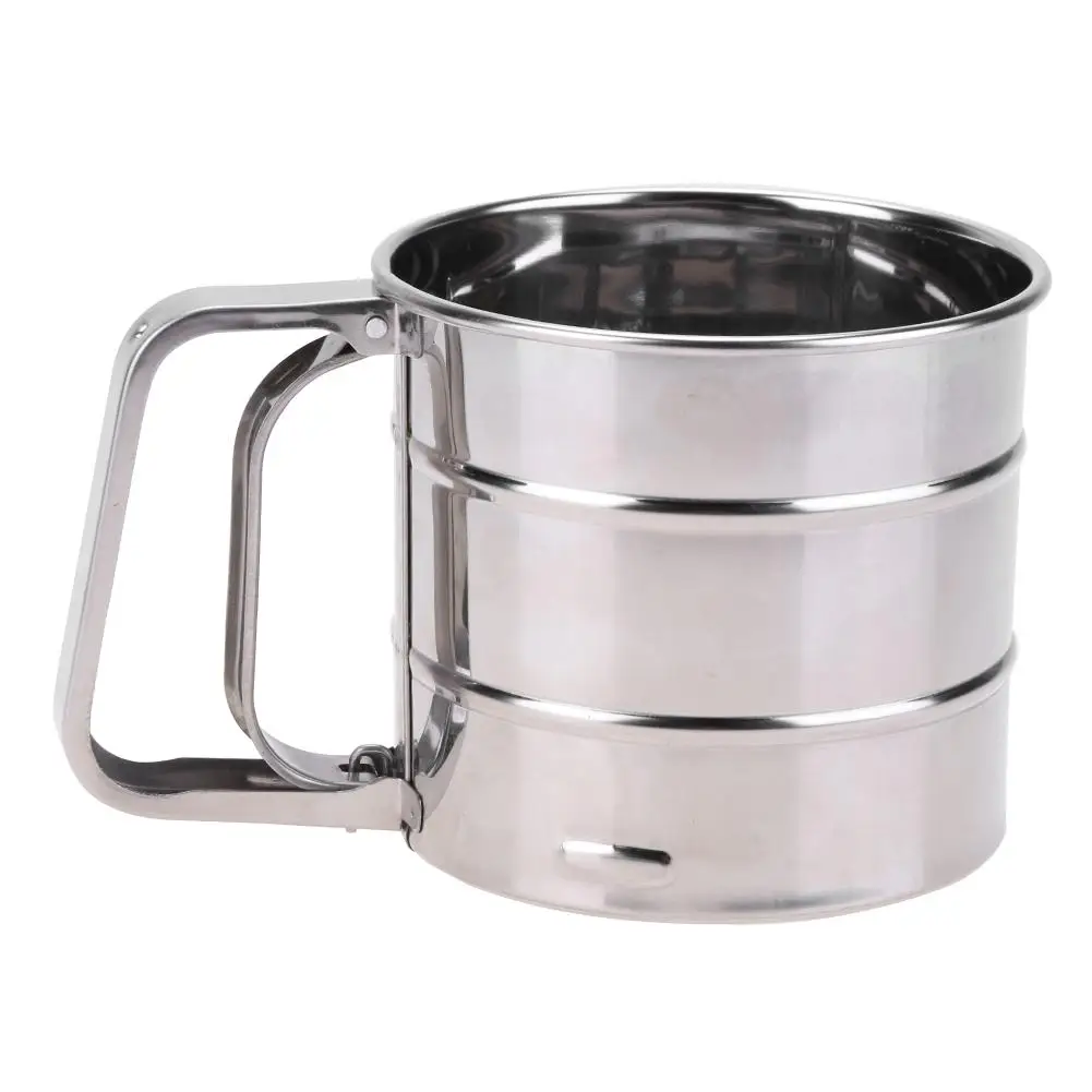 Stainless Steel Mesh Flour Sifter Mechanical Baking Icing Sugar Shaker Sieve Cup Shape Bakeware Pastry Tools | Дом и сад