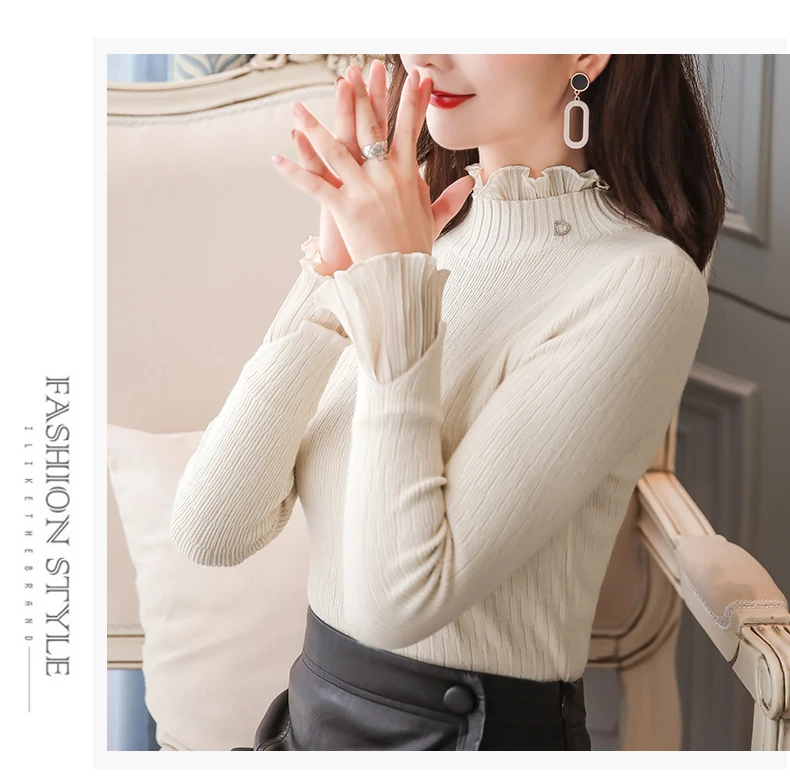 Sueter mujer invierno вязаный свитер женский свитер с высоким воротом зимние женские пуловеры harajuku однотонные Белые и розовые Топы 6483 90