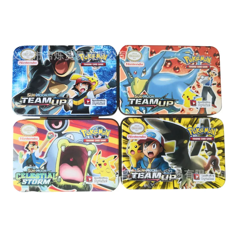 

42pcs TAKARA TOMY Pokemon Card Team Up Children's Collection Pokemons VIP Yugioh Cards Bling Metal Boxed Toys Playing