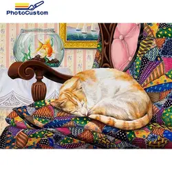 Kits de peinture photo personnalisée par numéros de chat, dessin sur toile, peint à la main, décoration de maison, bricolage, coloriage, nombres d'animaux, photos cadeaux 