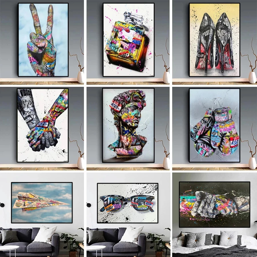 

Abstract Street Poster Couple Holding Hands Graffiti Wall Canvas Art Painting Living Room Decoration Pictures Home Decor