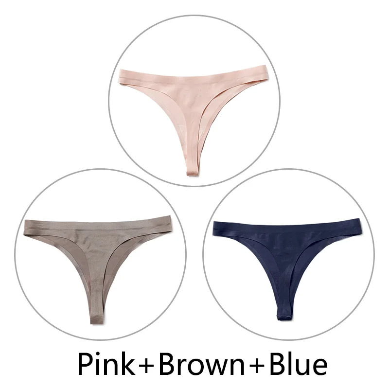 Pink-Brown-Blue 3 шт./партия, Сексуальные Бесшовные прозрачные трусики, женские трусики с низкой талией, трусики-стринги, нижнее белье, женские трусы-танга, стринги большого размера - Цвет: Pink-Brown-Blue