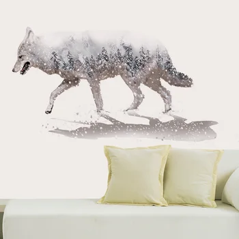 

White Snow Wolf Wall Sticker DIY Animal Mural Decals for Living Room Bedroom Home Decoration Muursticker