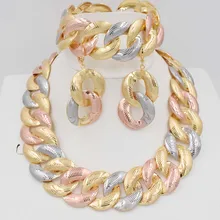 Дубайское Золотое преувеличенное ожерелье, Свадебные Ювелирные наборы, африканские бусы, ювелирный набор, серьги-кольца, браслет для женщин