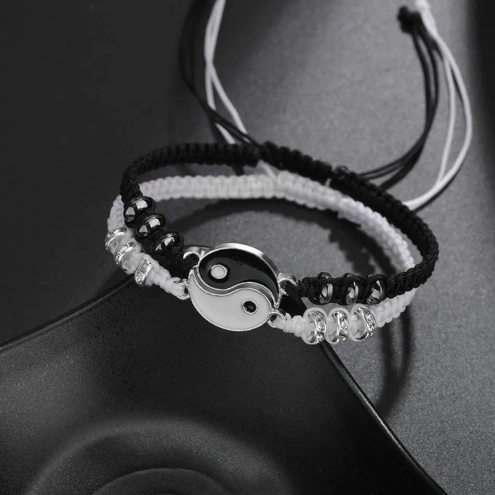 Handmade Tai Chi Yin Yang Couple Bracelets Alloy Pendant Adjustable Braid Chain Matching Lover Bracelets Necklaces Friendship metal bracelet