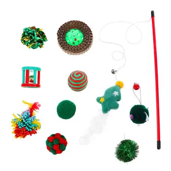 

10Pcs Christmas Xmas Pet Cat Stocking Assorted Toys Crinkle Ball Tease Stick