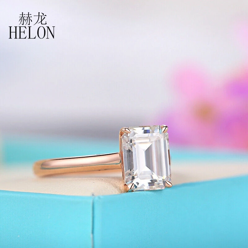 HELON Moissanite кольцо Твердое 14 к розовое золото изумруд огранка 2.4ct VVS/DF цвет Лаборатория Grown Moissanite алмаз обручальное кольцо для женщин ювелирные изделия
