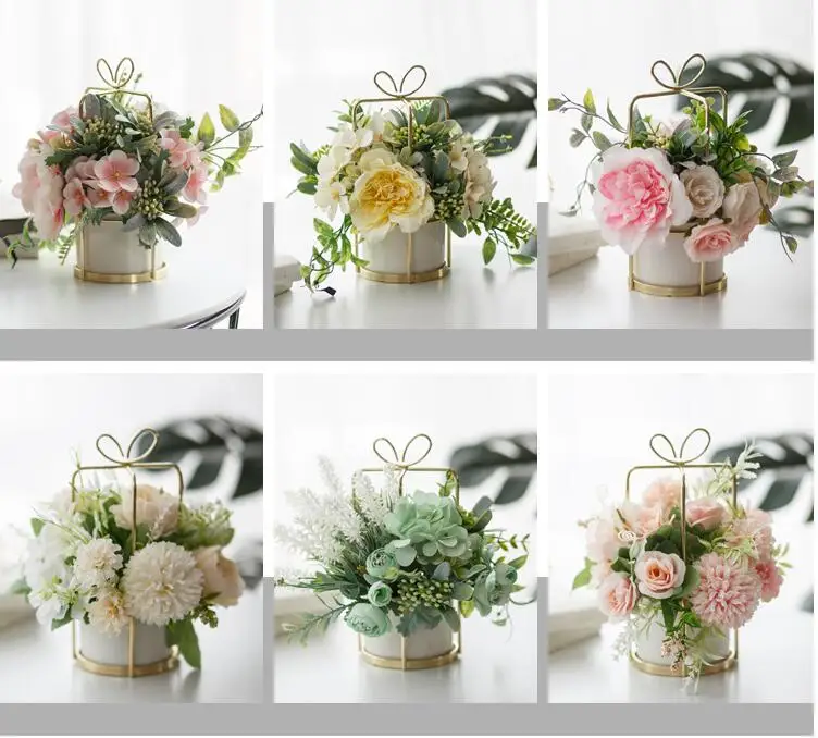 Керамическая ваза+ Искусственные Цветочные фигурки, свадебный подарок, украшение для дома, украшение для гостиной