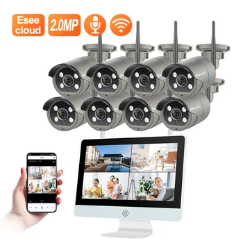 

Techage HD 1080P Wireless 12"LCD Monitor NVR Kit WIFI CCTV Camera System Two-way Audio Waterproof Outdoor Surveillance