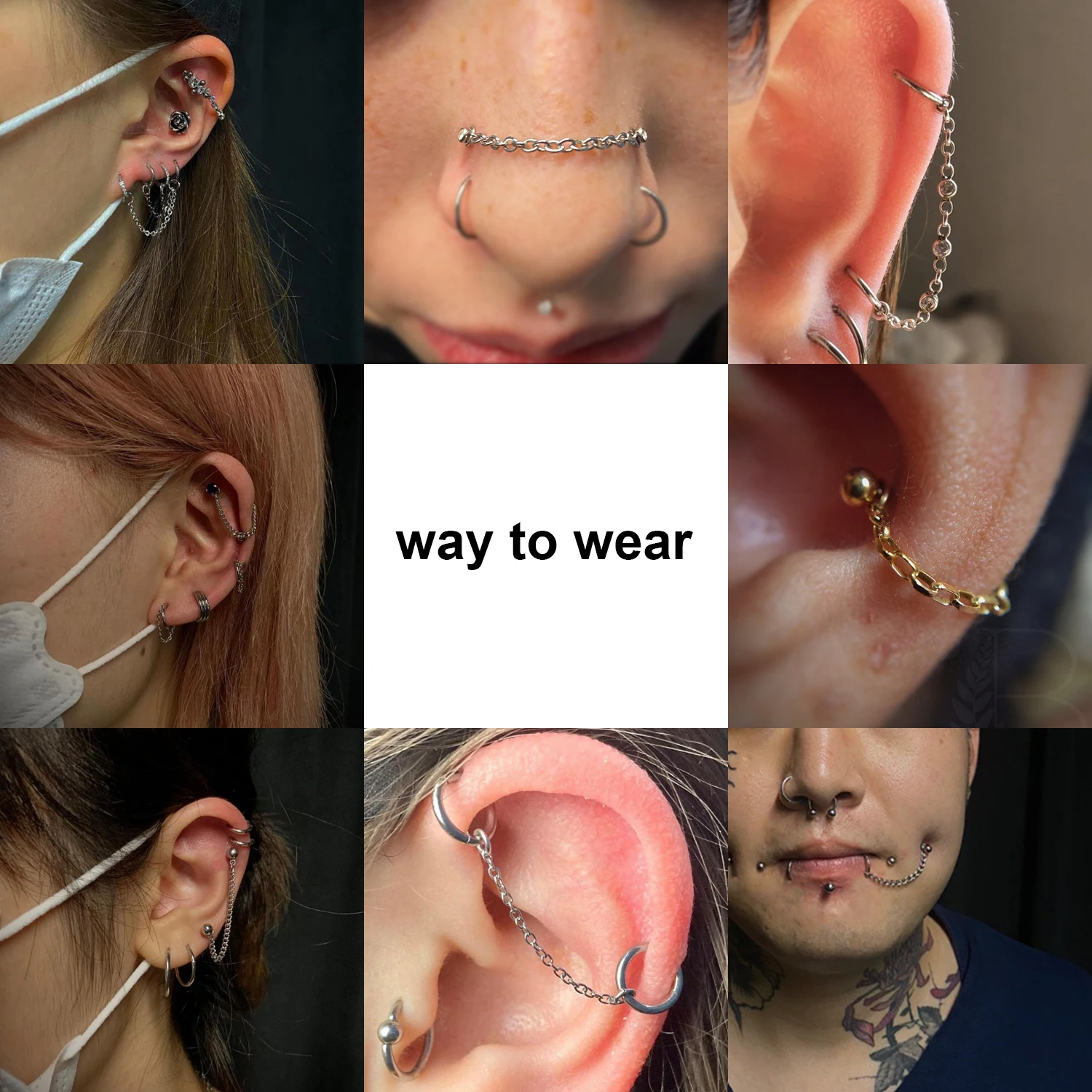 Piercing Jewelry Body Piercing Jewelry Body Jewelry Ear Piercing Jewelry Body Piercing Earrings Metal Jewelry Nose Studs 1 Piece 17-50MM Stainless Steel Nose Stud Chain Ear Helix Cartilage Tragus Piercing Tassel Double Layers Chains