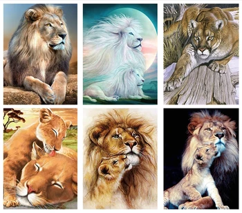 

Diamond Embroidery Mother And Kid Lions Kiss Embroidered Diamond Painting Mosaic For Cross Stitch Knitting Needles
