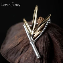 925 пробы, серебряная, Классическая, этнический дизайн, Бамбуковая брошь, художественный стиль, булавки, винтажная, шикарная, Золотая брошка в виде листьев, булавки для женщин и мужчин