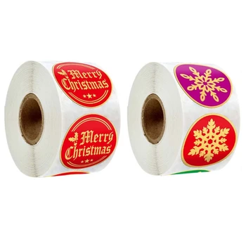 

1roll (500pcs) Round Gold Foil Merry Christmas Stickers Seal Labels for Thank You Cards Envelope Gift Package Scrapbooking Decor