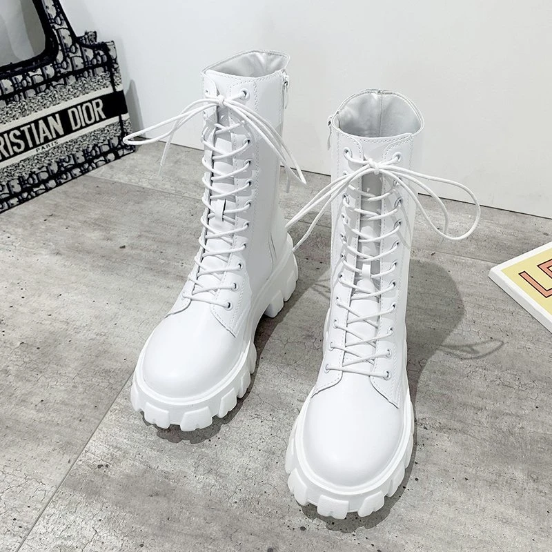 all white platform combat boots