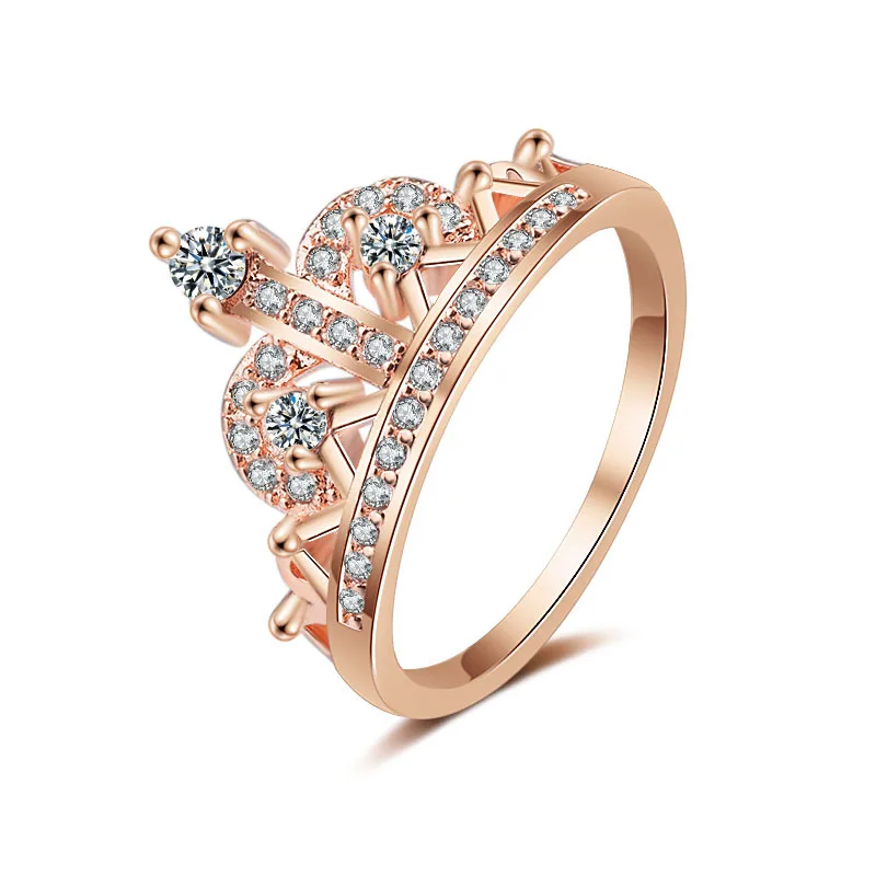 Mossovy, Женское кольцо с короной из розового золота, модные популярные обручальные кольца с кубическим цирконием для женщин, женские кольца, аксессуары для женщин - Цвет основного камня: Rose Gold-2
