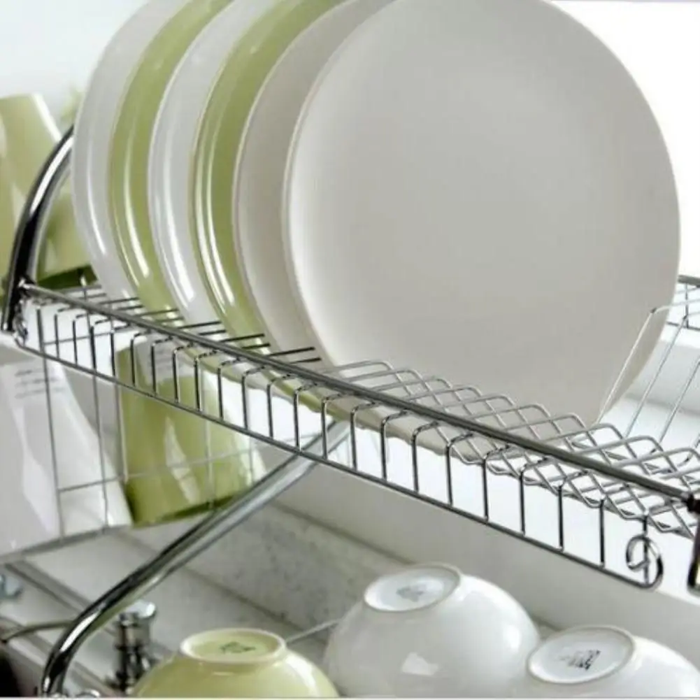 Кухонная стойка для хранения, стойка для хранения, большая емкость, нержавеющая сталь, двойная посуда, сливная сушилка, сушилка для кухонных принадлежностей, стойка