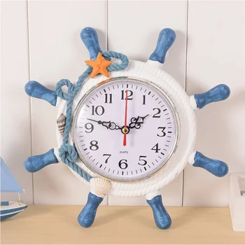 

Home Decoration Mediterranean Sea Sailing Wall Clock Electronic Wooden Rudder Shape Wall Clocks For Kids Room Decoration