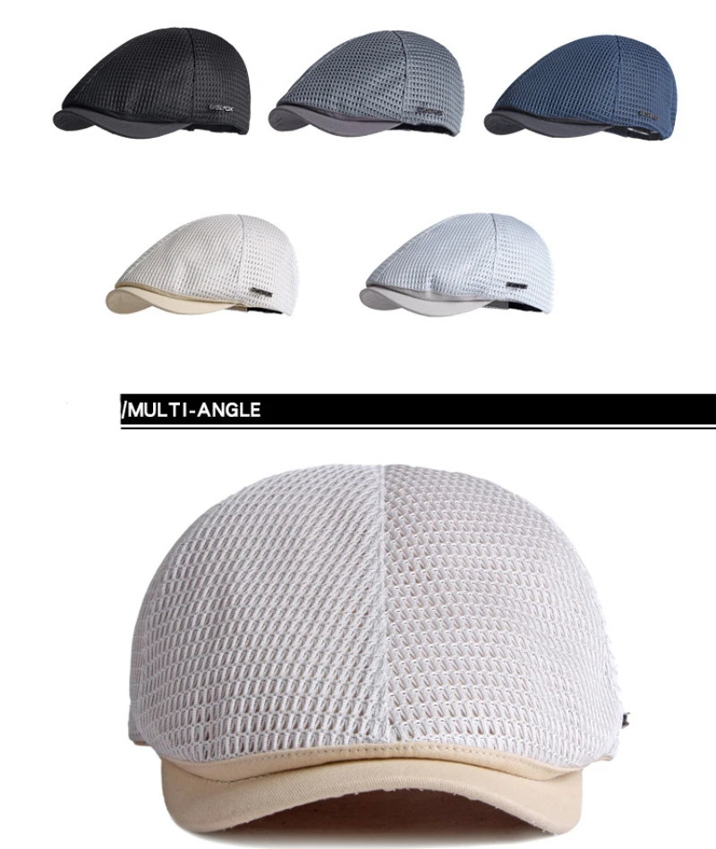 HT3659 Baskenmützen Frühling Sommer Kappen für Männer Frauen Atmungsaktive Mesh-Baskenmütze Unisex Verstellbare Achteckige Kappe Vintage Baskenmütze – Detail 3