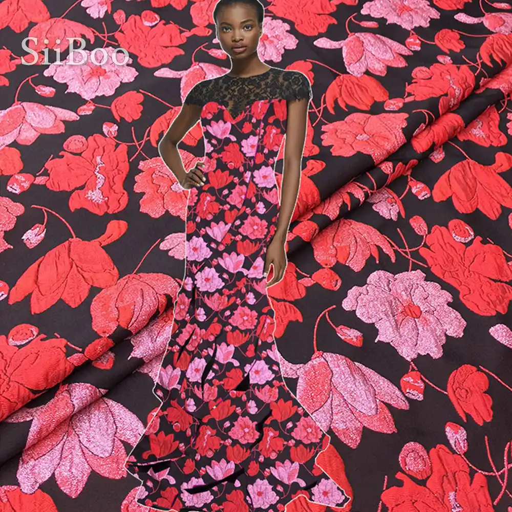 アフリカスタイル黒赤い花ポリエステルメタリックジャガード生地ドレスコートジャカードtissu Tecido Stoffen Telas Sp4755 Fabric For Dress Fabric Forfabric Fabric Aliexpress