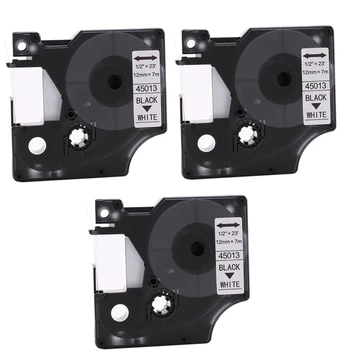 

3Pcs Label Cartridge Compatible Label Tape Replacement for DYMO Label Cassette 1/2 Inch Black on White Tape