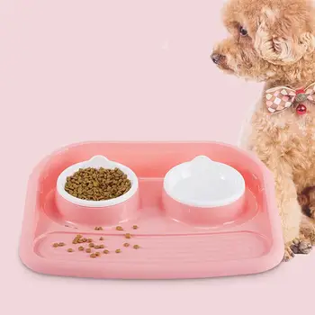 

1 Set Anti-slide Pet Feeder Double Bowl Pet Feeder Dog Safe Water Drinking Tools for Home Shop Pet Supplies (Pink)