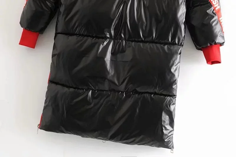 Новое зимнее пальто Для женщин куртка модная куртка-парка Глянцевая одежда из хлопка черного цвета с капюшоном Хлопковые пальто с длинными рукавами теплая куртка