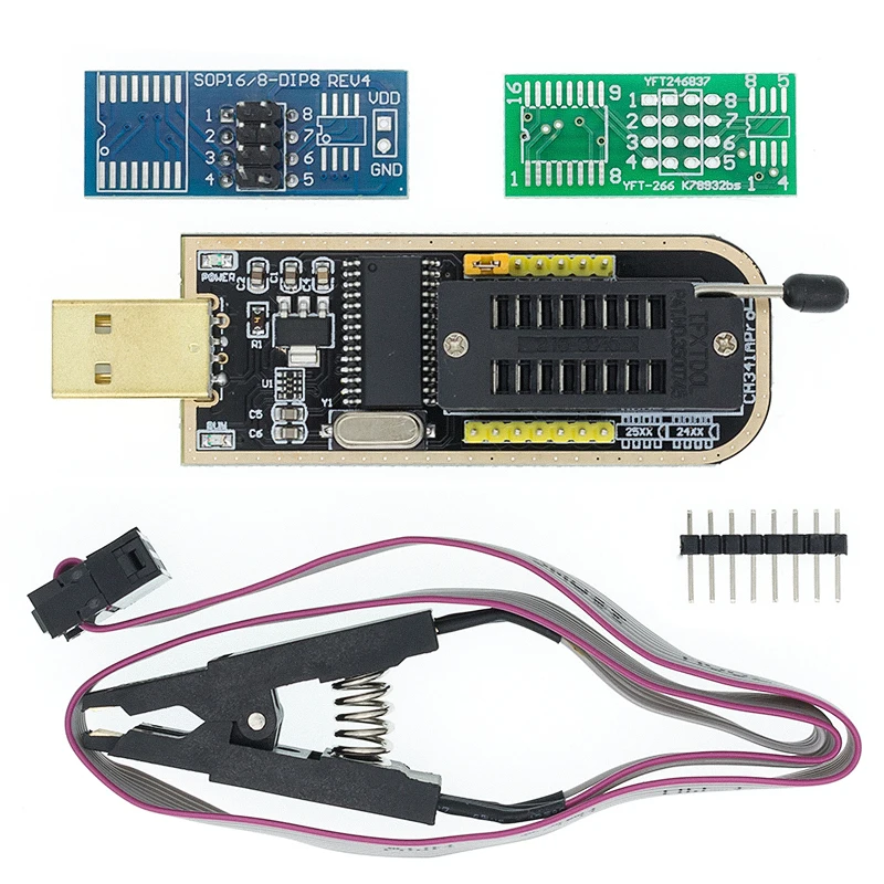 Программатор EEPROM на CH341A модуль программатора и зажимы SOIC8 SOP8 для 93CXX / 25CXX/24CXX USB