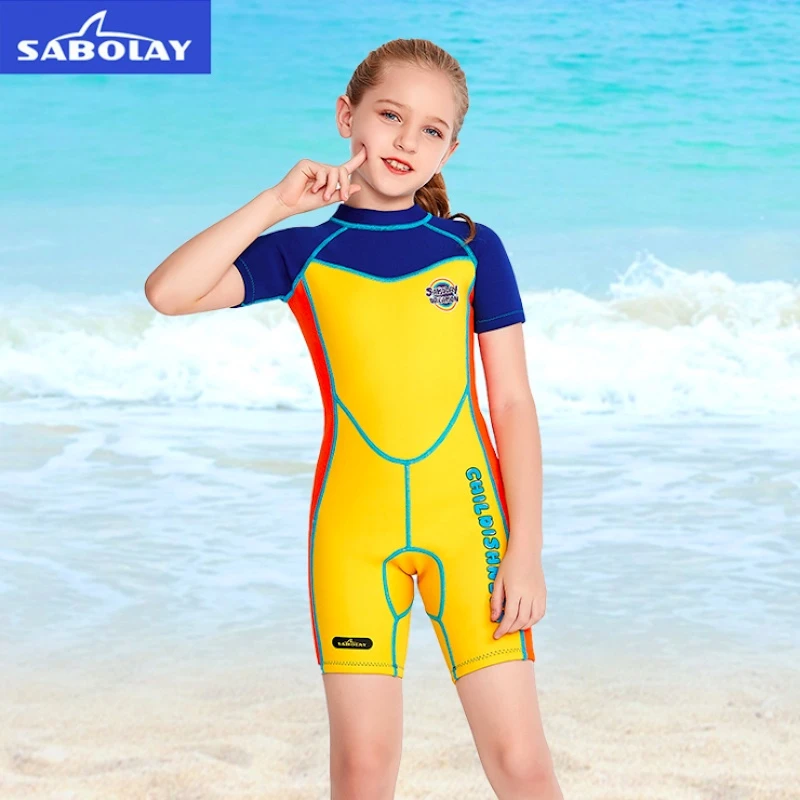Sabolay traje de baño de neopreno para niños, traje de baño de 2mm para surfear y bucear, de baño cálido para niñas|Bodis| -