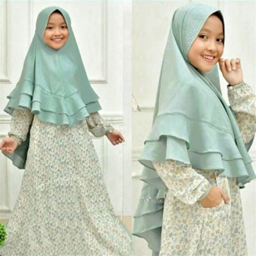 Abaya/2 предмета, мусульманские платья для девочек, костюм Детская Исламская одежда с фруктовым принтом на Среднем Востоке, 1 платье+ 1 хиджаб турецкий платье-кафтан