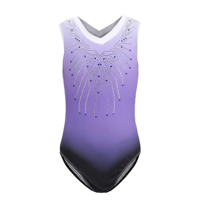 

6-14Y Kids Pattern Gradient Children Dance Dresses Gymnastics Plus Size Bodysuit Jumpsuit Leotard Ballet Dance Wear New