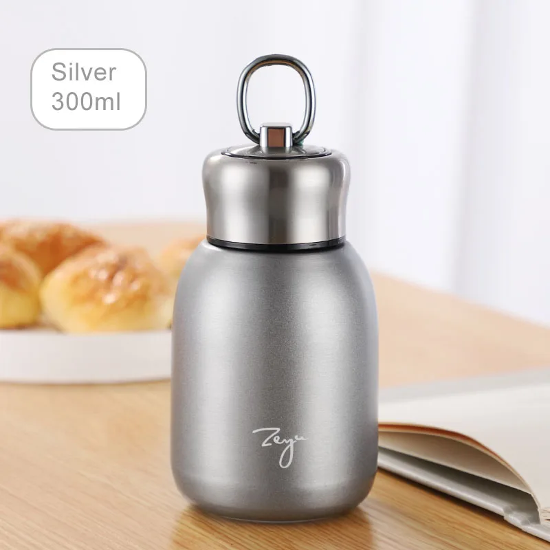 Silver Мини-бутылка для кормления ребенка, вакуумные фляжки из нержавеющей стали, сохраняющие воду, горячие детские школьные переносной термос, чашка 300 мл - Color: Silver