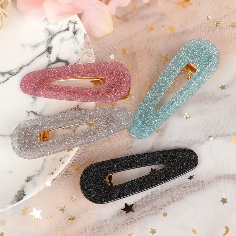 New Simple Shiny Hair Clips Fashion Girl Geometric Hollow Acrylic Hair Clips Snap Barrette Stick Hairpin Hair Accessories