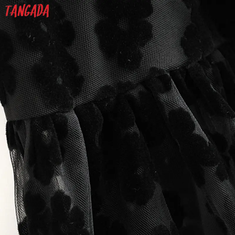 Tangada women lace mesh long skirts zipper ladies new arrival retro black embroidery maxi skirts 6A160