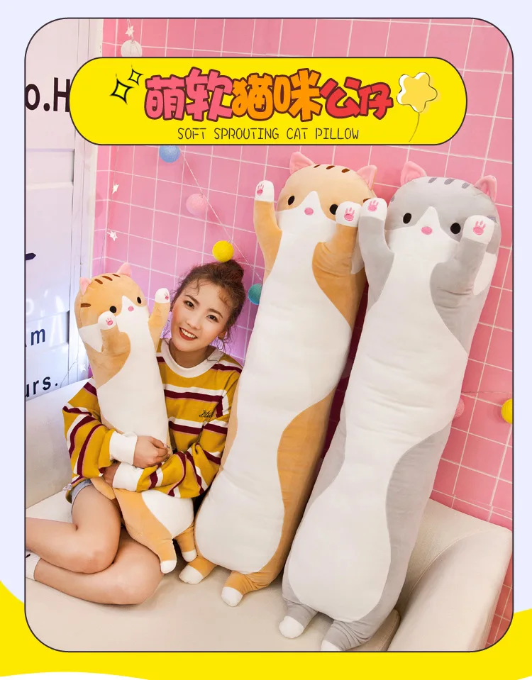 130cm Cute Soft Long Cat Pillow Plush Toys Stuffed Pause Office Nap Pillow Bed Sleep Pillow Home Decor Gift Doll for Kids Girl 22