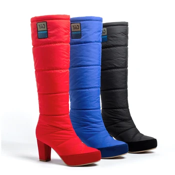 

Snow Boots Shoes Winter Warm Thick Heel Waterproof Platform Black Blue Red Knee-High Solid Adult Square heel Round Toe DX92L